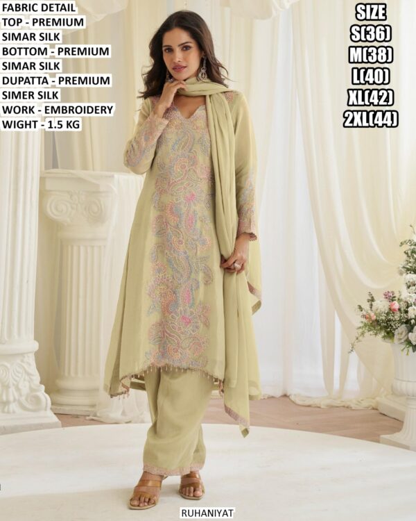 Trendy Pakistani Style Beads Work Embroidered Premium Simar Silk Ready To Wear Salwar Suits