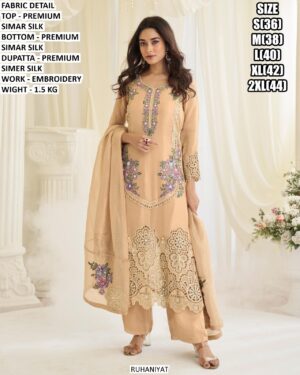 Trendy Pakistani Style Beads Work Embroidered Premium Simar Silk Ready To Wear Salwar Suits
