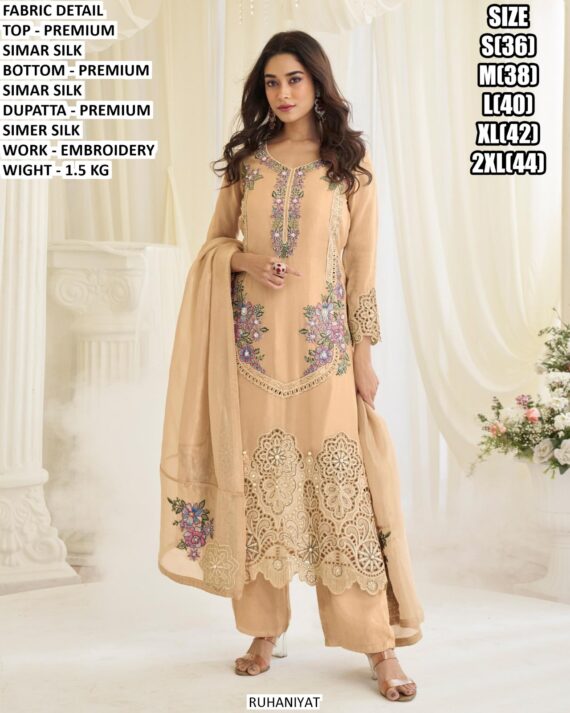 Trendy Pakistani Style Beads Work Embroidered Premium Simar Silk Ready To Wear Salwar Suits