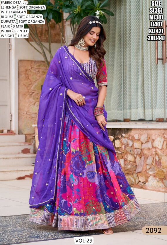 Multi Colour Soft Organza Exclusive Printed Work Festival Wear Lehenga Choli Sets