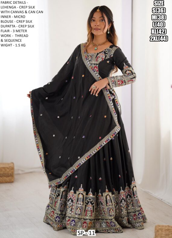 Sequence Embroidery Work Crepe Silk Lehenga Choli For Wedding Ceremony, Evening Or Occasions