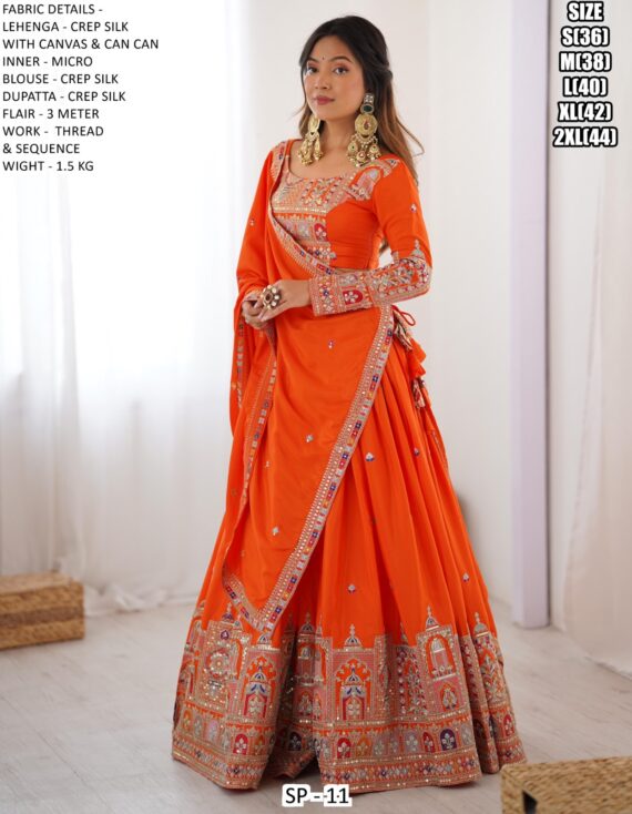 Sequence Embroidery Work Crepe Silk Lehenga Choli For Wedding Ceremony, Evening Or Occasions