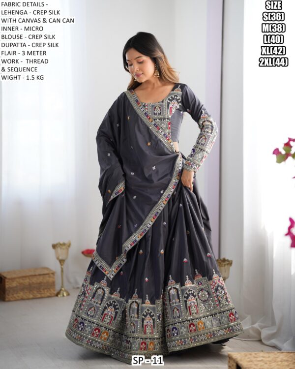 Sequence Embroidery Work Crepe Silk Lehenga Choli For Wedding Ceremony, Evening Or Occasions