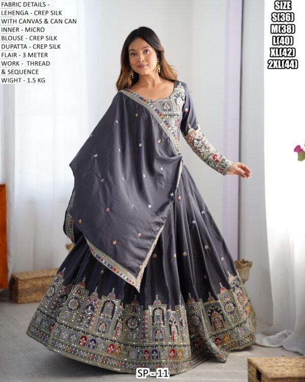 Sequence Embroidery Work Crepe Silk Lehenga Choli For Wedding Ceremony, Evening Or Occasions