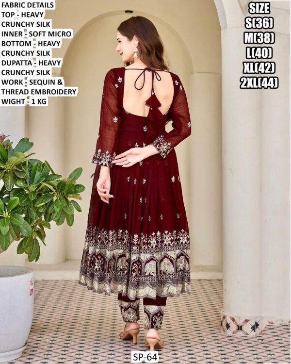 Maroon Crunchy Silk Sequence Embroidery Anarkali Suit Ready To Wear For Weddings