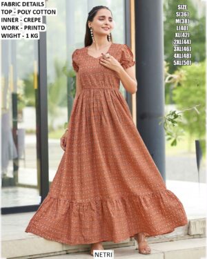 A Pretty Printed Poly Cotton Readymade Maxi Dresses Super Comfy For Casual Outings