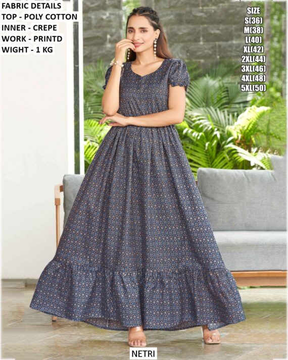 A Pretty Printed Poly Cotton Readymade Maxi Dresses Super Comfy For Casual Outings