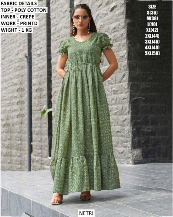 A Pretty Printed Poly Cotton Readymade Maxi Dresses Super Comfy For Casual Outings