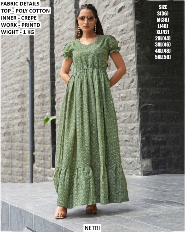 A Pretty Printed Poly Cotton Readymade Maxi Dresses Super Comfy For Casual Outings