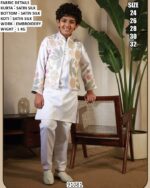 Malai Satin Silk Embroidered Kurta With Jacket Set For Little Boys - Ethnicrang
