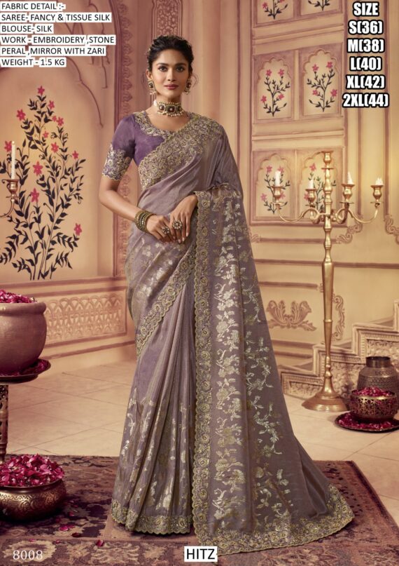 Fancy And Tissue Silk Sarees With Embroidered Border And Designer Blouse