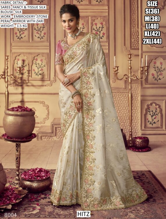 Fancy And Tissue Silk Sarees With Embroidered Border And Designer Blouse