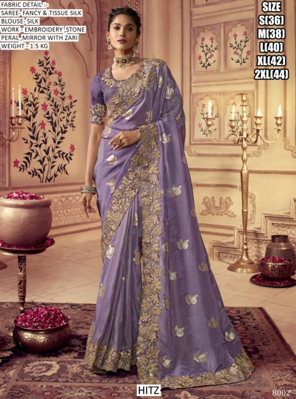 Fancy And Tissue Silk Sarees With Embroidered Border And Designer Blouse