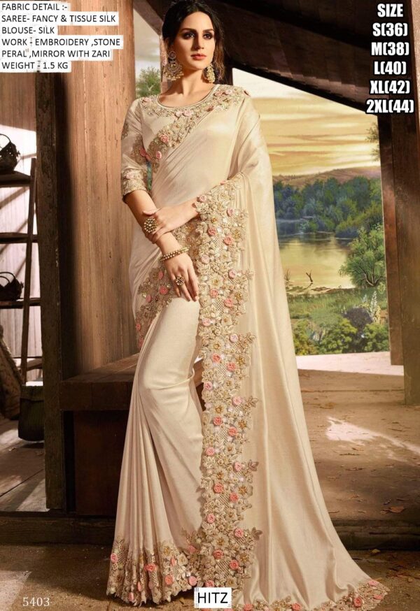 Fancy And Tissue Silk Sarees With Embroidered Border And Designer Blouse