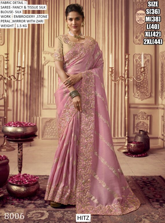 Fancy And Tissue Silk Sarees With Embroidered Border And Designer Blouse