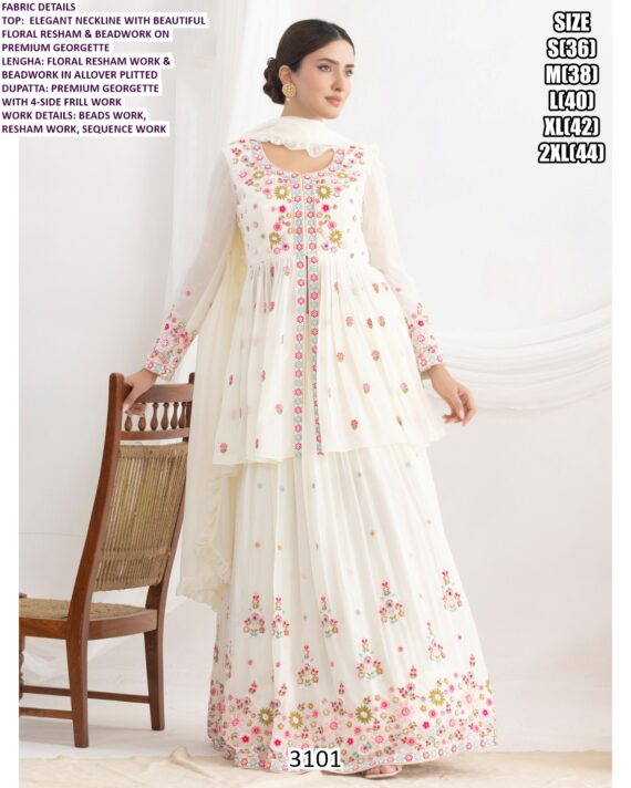 Premium Georgette Resham And Beads Work Wedding Wear Lehenga Style Dress Catalogue