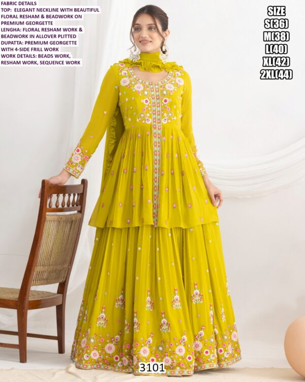 Premium Georgette Resham And Beads Work Wedding Wear Lehenga Style Dress Catalogue