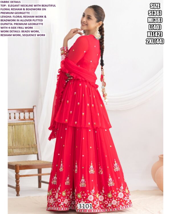 Premium Georgette Resham And Beads Work Wedding Wear Lehenga Style Dress Catalogue