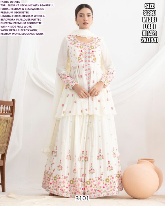 Premium Georgette Resham And Beads Work Wedding Wear Lehenga Style Dress Catalogue