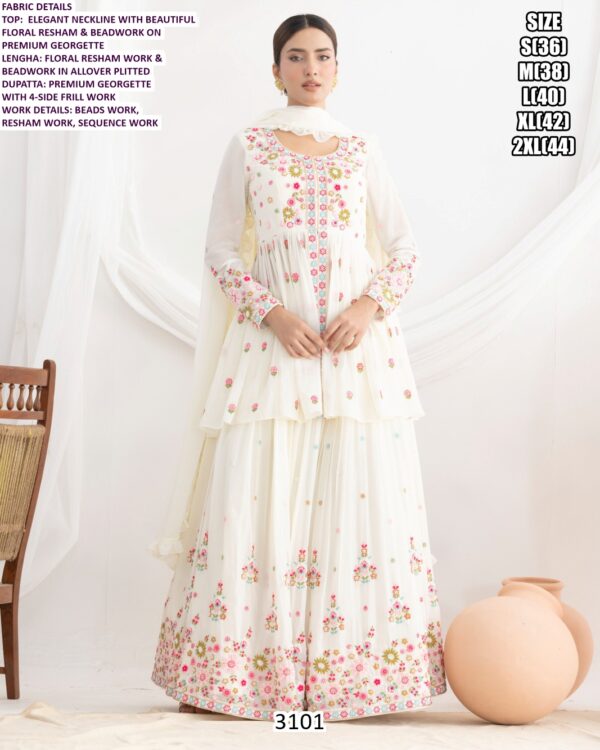 Premium Georgette Resham And Beads Work Wedding Wear Lehenga Style Dress Catalogue