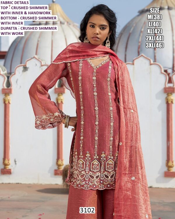 Fully Stitched Crushed Shimmer Hand Work Party Wear Suit In Candy Pink Colour!