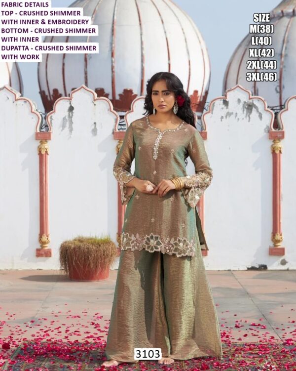 Crushed Shimmer Salwar Kameez Suit With Embroidery Detailing Paired With Dupatta