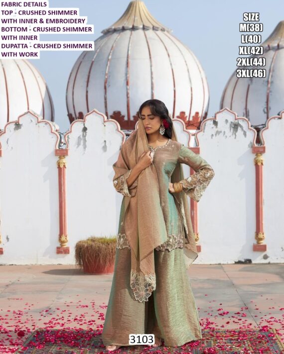 Crushed Shimmer Salwar Kameez Suit With Embroidery Detailing Paired With Dupatta