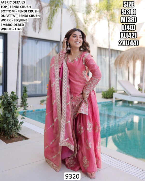 Buy Pink And Sky Blue Fendi Crush Silk Embroidery Work Festival Wear Readymade Salwar Suits