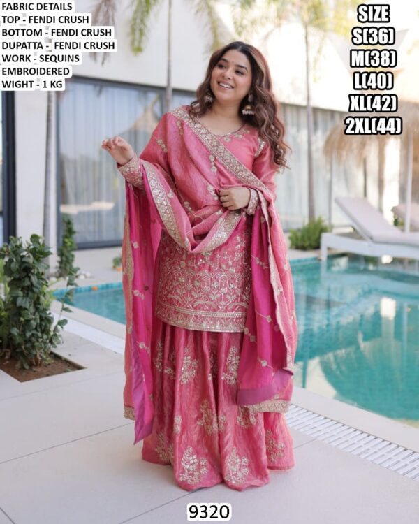 Buy Pink And Sky Blue Fendi Crush Silk Embroidery Work Festival Wear Readymade Salwar Suits