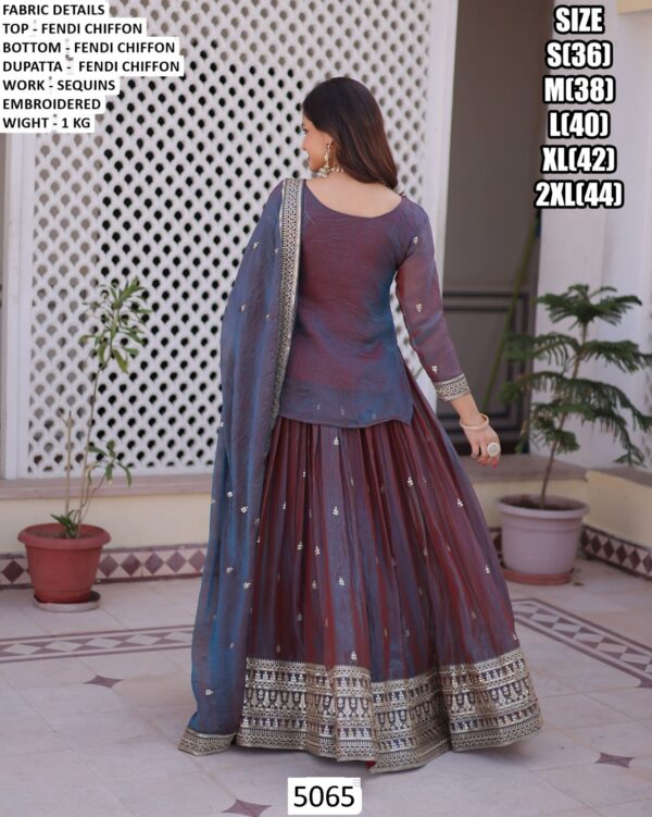 Get Ready To Elevate Your Festivities With A New Fendi Chiffon Iridescent Maroon Colour Lehenga Style Dress