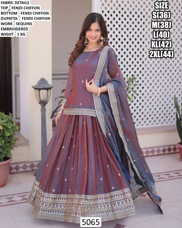 Get Ready To Elevate Your Festivities With A New Fendi Chiffon Iridescent Maroon Colour Lehenga Style Dress