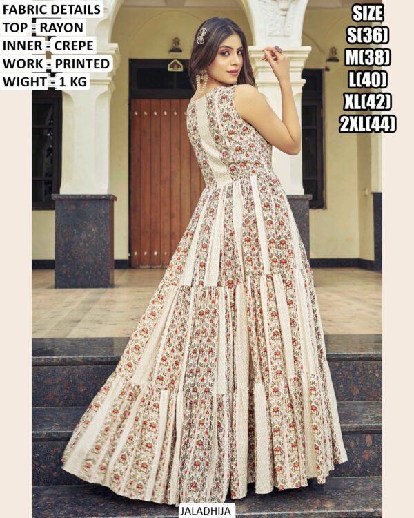 Women's Printed Party Wear Rayon Trendy Looks Ruffle Flair Gowns For Casual Occasions