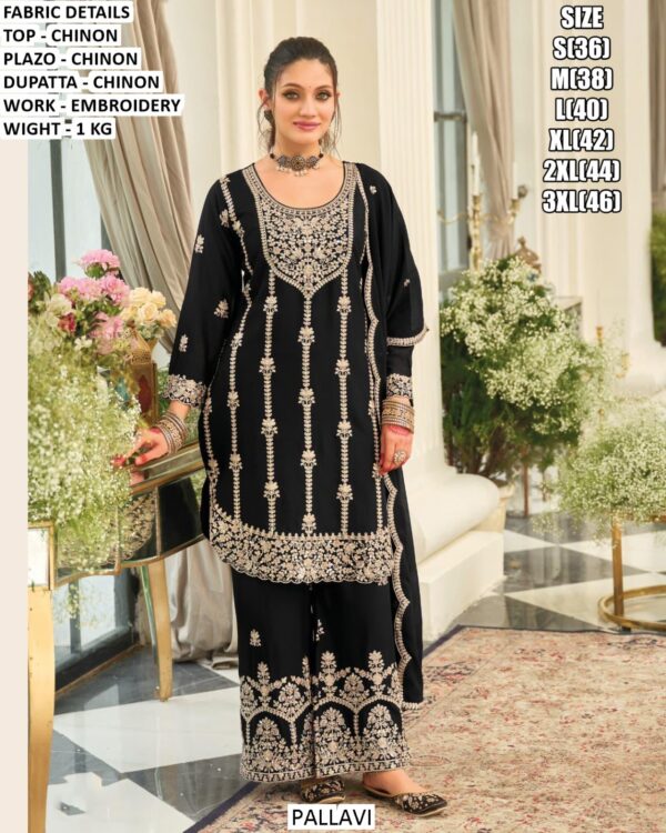 Elegant Black And White Colour Readymade Chinon Silk Party Wear Salwar Suits