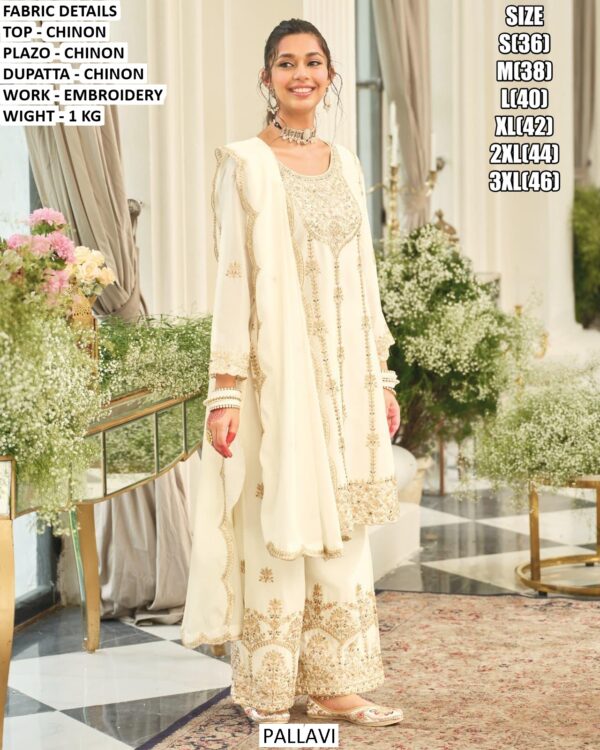 Elegant Black And White Colour Readymade Chinon Silk Party Wear Salwar Suits