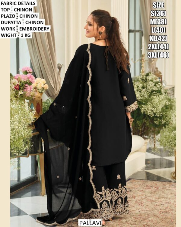 Elegant Black And White Colour Readymade Chinon Silk Party Wear Salwar Suits