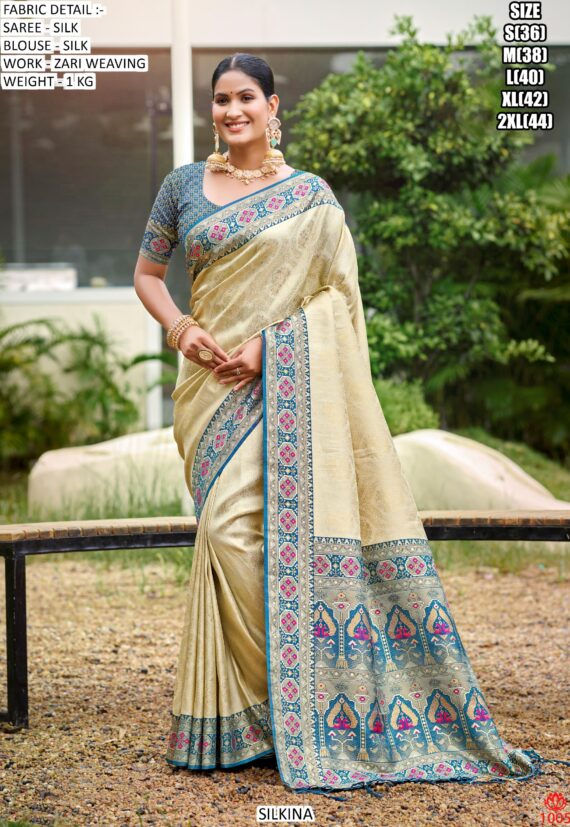 Indian Cultural South Silk Sarees And Blouses With Elegantly Woven With Zari Work