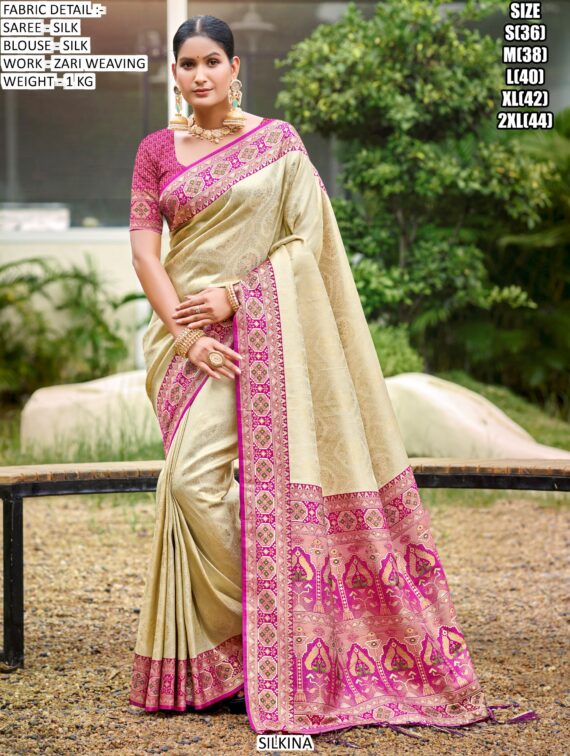 Indian Cultural South Silk Sarees And Blouses With Elegantly Woven With Zari Work