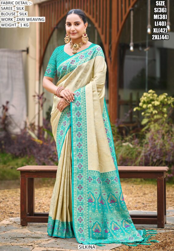 Indian Cultural South Silk Sarees And Blouses With Elegantly Woven With Zari Work