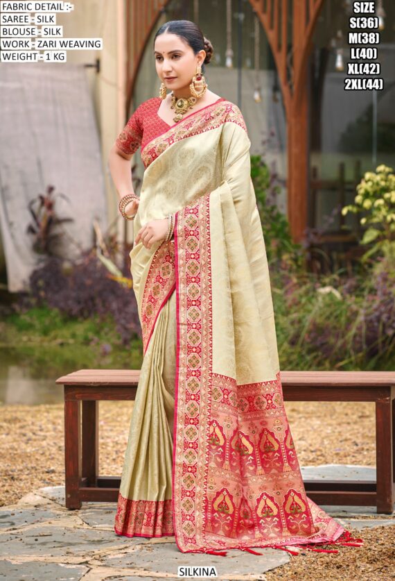 Indian Cultural South Silk Sarees And Blouses With Elegantly Woven With Zari Work