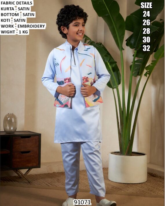 Little Traditions! Embroidery Designer Kid's Wear Koti And Kurta Sets In Satin Silk