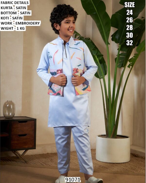 Little Traditions! Embroidery Designer Kid's Wear Koti And Kurta Sets In Satin Silk