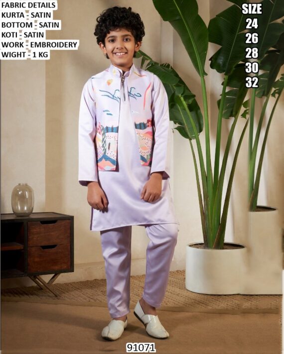 Little Traditions! Embroidery Designer Kid's Wear Koti And Kurta Sets In Satin Silk