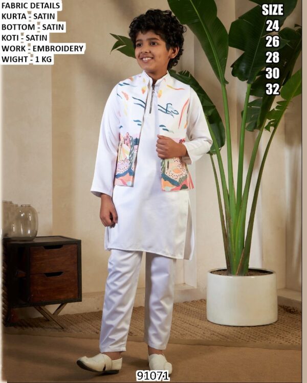 Little Traditions! Embroidery Designer Kid's Wear Koti And Kurta Sets In Satin Silk