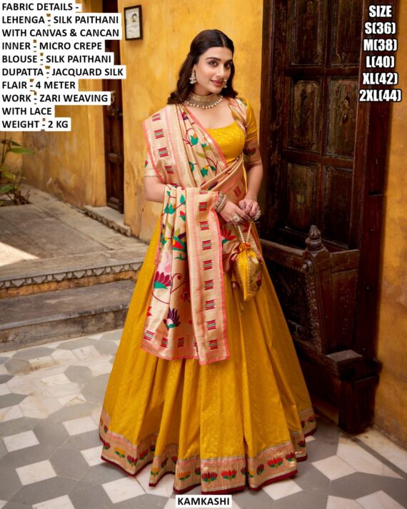 Exquisitely Crafted Readymade Lehenga Choli Sets Made From Premium Jacquard Silk In Rich Paithani Style