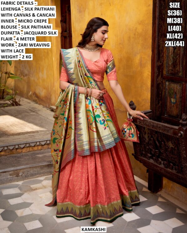 Exquisitely Crafted Readymade Lehenga Choli Sets Made From Premium Jacquard Silk In Rich Paithani Style