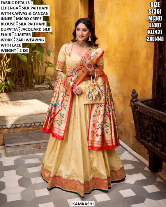 Exquisitely Crafted Readymade Lehenga Choli Sets Made From Premium Jacquard Silk In Rich Paithani Style
