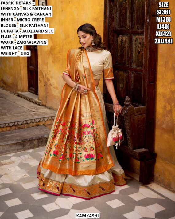 Exquisitely Crafted Readymade Lehenga Choli Sets Made From Premium Jacquard Silk In Rich Paithani Style