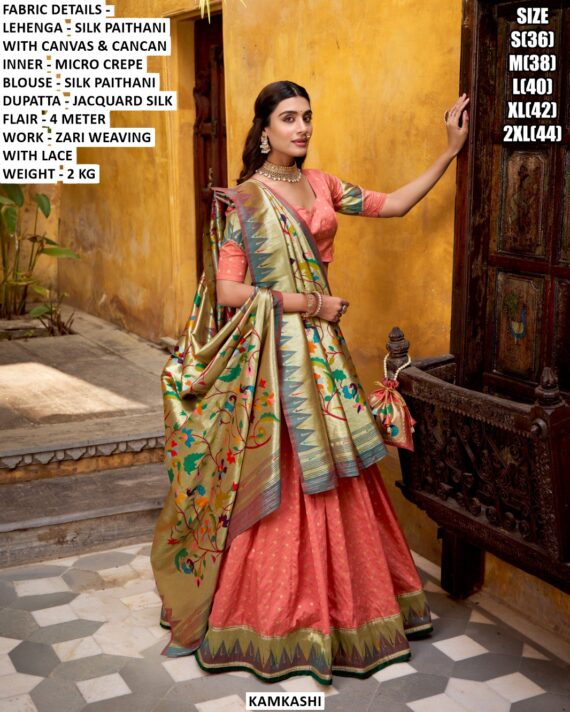 Exquisitely Crafted Readymade Lehenga Choli Sets Made From Premium Jacquard Silk In Rich Paithani Style