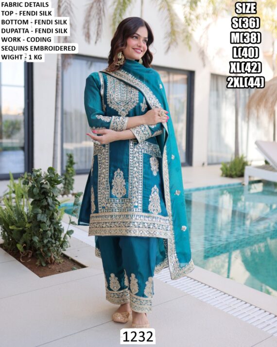 Fendi Silk Suit Set Shines With Rich Coding Sequin Embroidery, A Graceful Pan-Shape Neckline