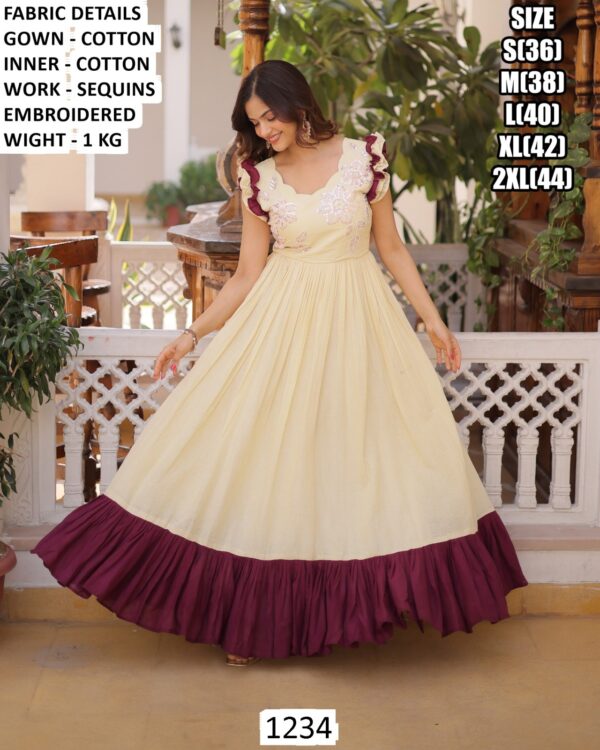 Premium Readymade Sequins Embroidery Designer Party Wear Cotton Gowns